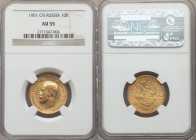 Nicholas II gold 10 Roubles 1901-ΦЗ AU55 NGC, St. Petersburg mint, KM-Y64.

HID09801242017