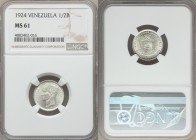 Republic 1/2 Bolivar 1924 MS61 NGC, KM-Y21. A frosty example of this type, which is scarce and highly sought-after in Mint State.

HID09801242017