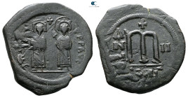 Phocas, with Leontia AD 602-610. Constantinople
Follis or 40 Nummi Æ

34 mm, 12,46 g



Very Fine