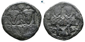 Leo IV with Constantine VI, Constantine V and Leo III AD 775-780. Constantinople
Follis or 40 Nummi Æ

25 mm, 5,24 g



Nearly Very Fine