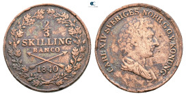 Denmark. AD 1840. 
2/3 Skilling 1840

 mm, 7,44 g



Very Fine