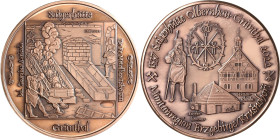 Ausbeute, Bergbau, Hüttenwesen
 Kupfermedaille 2022. Montanregion Erzgebirge/Krusnohori-Olbernhau-Grünthal. Saigerhütte / Verfahrensattribute. 50 mm,...