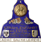 Auto- und Motorradmedaillen und -plaketten
Leipzig Einseitige emaillierte Bronzeplakette in Form des Völkerschlachtdenkmals 1928 (Brehmer, Markneukir...