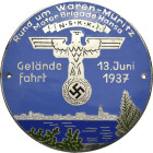 Auto- und Motorradmedaillen und -plaketten
Waren-Müritz Einseitige, versilberte und teilemaillierte Eisenplakette 1937. Geländefahrt rund um Waren-Mü...
