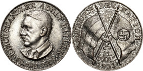 Drittes Reich
 Versilberte Bronzemedaille 1933. Aufbruch der Nation - Tag von Potsdam. Brustbild von Adolf Hitler nach links / Zwei Fahnen gekreuzt. ...