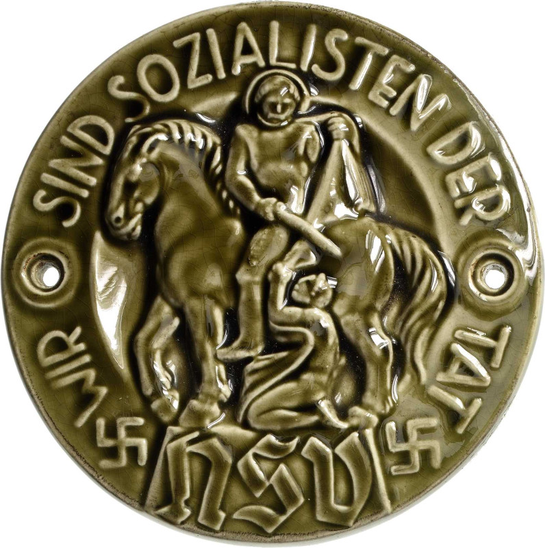 Drittes Reich
 Einseitige, glasierte Steingutplakette o.J. Tür-Plakette der NSV...