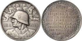 Drittes Reich
 Silbermedaille 1935 (F. Beyer) Einführung der allgemeinen Wehrpflicht. Brustbild eines deutschen Wehrmachtssoldaten nach links, im Hin...