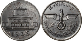 Drittes Reich
 Eisengussmedaille 1936. Auf die Eröffnung des Grenzlandtheaters in Zittau. Gebäudeansicht über Jahreszahl / Reichsadler. 51 mm, 68 g. ...