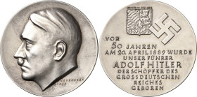 Drittes Reich
 Silbermedaille 1939 (F. Krischker) 50. Geburtstag von Adolf Hitler - gestiftet von der Stadt Braunau. Kopf nach links / Wappen von Bra...