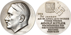 Drittes Reich
 Silbermedaille 1939 (F. Krischker) 50. Geburtstag von Adolf Hitler - gestiftet von der Stadt Braunau. Kopf nach links / Wappen von Bra...