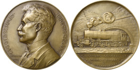 Eisenbahnen
 Bronzemedaille 1910 (G. Devreese) Auf den Direktor der belgischen Lokomotivfabrik Haine-St.- Pierre, Louis Goldschmid. Brustbild nach li...