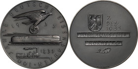 Eisenbahnen
 Eisenmedaille 1935 (Bruno Eyermann) 100 Jahre Deutsche Eisenbahnen - Jubiläumsfeier Nürnberg. Mit Adler beflügeltes Rad über einer Lokom...
