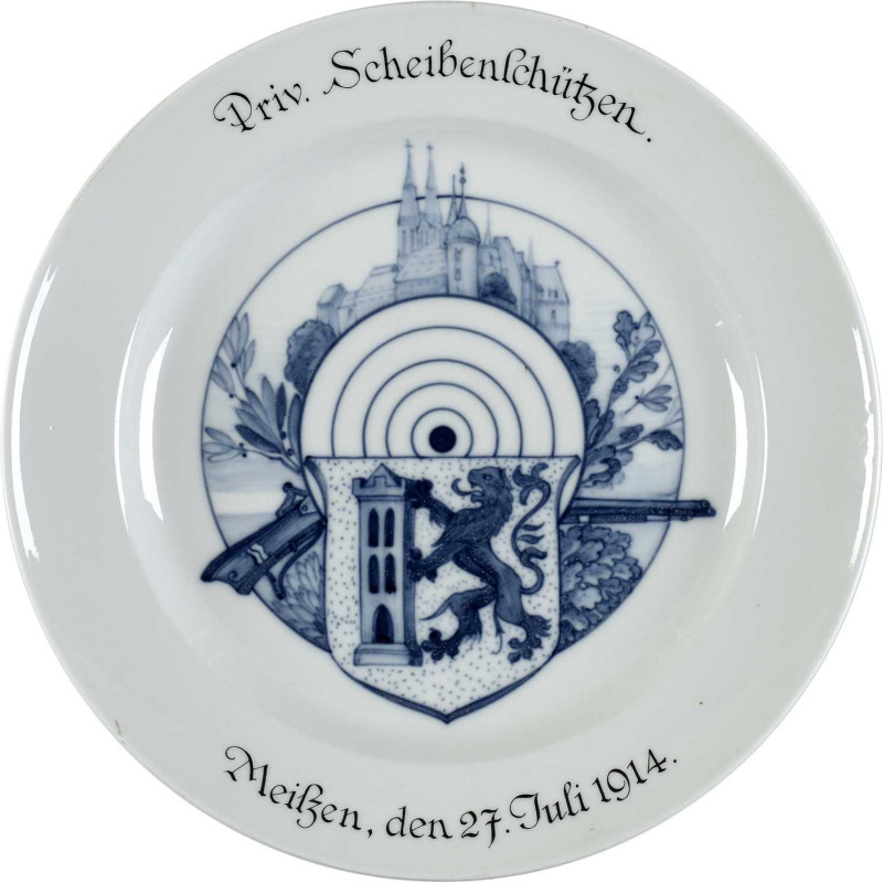 Schützenmedaillen - Schützenteller
Meißen Großer Porzellanteller mit blauem Dek...