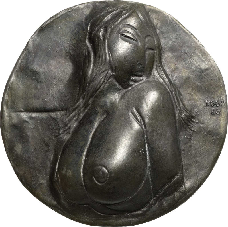 Güttler, Peter-Götz 1939-2024 Einseitige Weißmetallgussplakette 1986. Weiblicher...