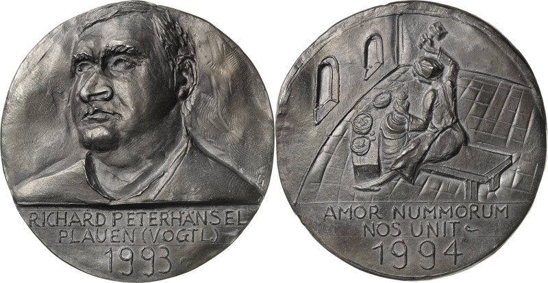 Güttler, Peter-Götz 1939-2024 Weißmetallgussmedaille 1993. Zahnarzt und Münzsamm...