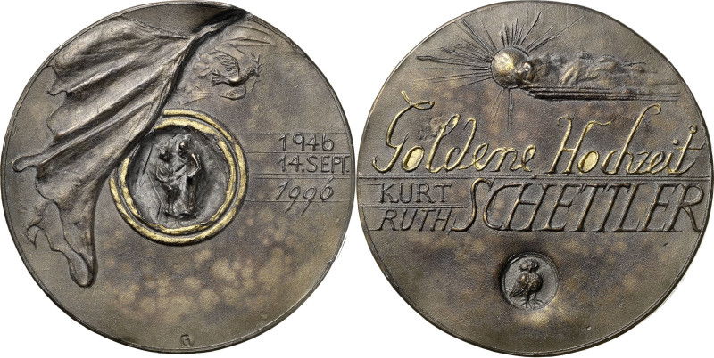 Güttler, Peter-Götz 1939-2024 Weißmetallgussplakette 1996. Goldene Hochzeit von ...