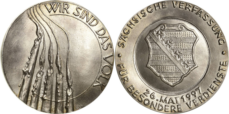 Güttler, Peter-Götz 1939-2024 Silbergussmedaille 1997. Fünf Jahre Sächsische Ver...
