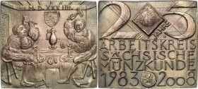 Güttler, Peter-Götz 1939-2024 Weißmetallgussplakette 2008. 25 Jahre Arbeitskreis Sächsische Münzkunde. Blick in den Innenraum einer Münzwerkstatt des ...