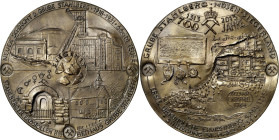 Güttler, Peter-Götz 1939-2024 Weißmetallgussmedaille 2013. 700 Jahre Grube Stahlberg Müsen/Siegerland - Bergbaumuseum. Dreigeteilte Ansicht der Schach...
