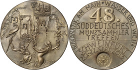 Güttler, Peter-Götz 1939-2024 Weißmetallgussmedaille 2013. 48. Deutsches Münzsammlertreffen in Schweinfurt. Stilisierte Karte vom Rhein-Main-Gebiet, d...