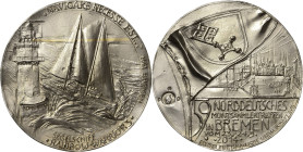 Güttler, Peter-Götz 1939-2024 Silbergussmedaille 2014. 59. Norddeutsches Münzsammlertreffen in Bremen. Eine flatternde Flagge mit dem Bremer Stadtwapp...