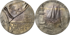 Güttler, Peter-Götz 1939-2024 Weißmetallgussmedaille 2014. 59. Norddeutsches Münzsammlertreffen in Bremen. Eine flatternde Flagge mit dem Bremer Stadt...