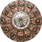 Huybrechts, Paul Einseitige Kupfermedaille o.J. (1998). Der Tierkreis. Im Kreis die 12 Tierkreiszeichen, in der Mitte ein versilbertes Medaillon mit W...