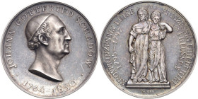 König, Helmut 1934-2017 Silbermedaille o.J. (1994). Auf Johann Gottfried Schadow und das Denkmal 'Prinzessinnengruppe'. Kopf nach rechts / Denkmal. 40...