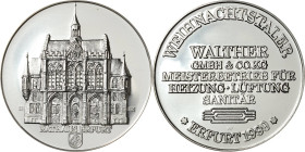 König, Helmut 1934-2017 Silbermedaille 1999 (H. König/J. Ellenberg) Weihnachtstaler der Walther GmbH - Erfurter Rathaus. Ansicht des Rathauses / Schri...
