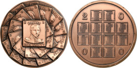 Ohne Signatur Kupfermedaille 2000 (unsigniert) Kalendermedaille. Im Kreis drapierte belgische Briefmarken zu 10 Cents mit dem Bildnis König Leopolds I...