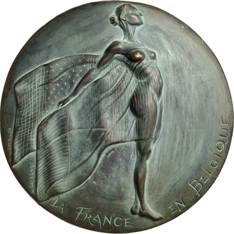 Salagnac, Nicolas Einseitige Bronzegussmedaille 2015. La France en Belgique. Jun...