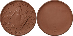 Porzellanmedaillen - Medaillen der Meißner Porzellanmanufaktur
Coswig/Anhalt Einseitige braune Porzellanmedaille 1962 (H. Schulz) Stadtjubiläum. Stad...