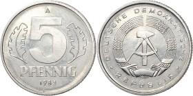 Fehlprägungen, Proben und Abschläge
 5 Pfennig 1983 A Probe in Aluminium mit Riffelrand. 19,05 mm, 1,06 g Jaeger - (vgl. 1509 Anm.) Von größter Selte...