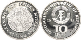 Fehlprägungen, Proben und Abschläge
 10 Mark 1981. 700 Jahre Münzprägung in Berlin - Motivprobe - Goldgulden Jaeger 1582 P Selten. Polierte Platte...