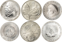 Fehlprägungen, Proben und Abschläge
 10 MDN 1967. Kollwitz. Randschrift: 3 x 10 MARK, 20 MDN 1967 Humboldt. Randschrift: 3 x 20 MARK und 20 Mark 1979...