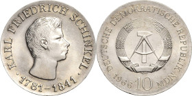 Kurs- und Gedenkmünzen
 10 MDN 1966. Schinkel Jaeger 1517 Kl. Randfehler, vorzüglich-Stempelglanz