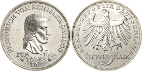 Kurs- und Gedenkmünzen
 5 DM 1955 F Schiller Jaeger 389 Kl. Kratzer, fast Vorzüglich