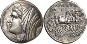 Sizilien Syrakus
Hieron II. 275-215 v. Chr 16 Litren 240/216 v. Chr. Verschleierter Kopf der Philistis mit Diadem nach links / Nike in Quadriga recht...