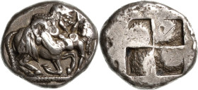 Makedonien Orreskioi
 Stater um 480 v. Chr. Kentaur verschleppt Nymphe nach rechts / Viergeteiltes Quadratum incusum SNG Cop. - SNG ANS 978 9.28 g. S...