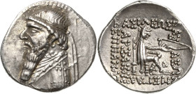 Parthia
Mithradates II. 121-91 v. Chr Drachme um 109/95 v. Chr., Rhagai Brustbild mit Diadem nach rechts / Arsakes, der Dynastiegründer, als Bogenspa...