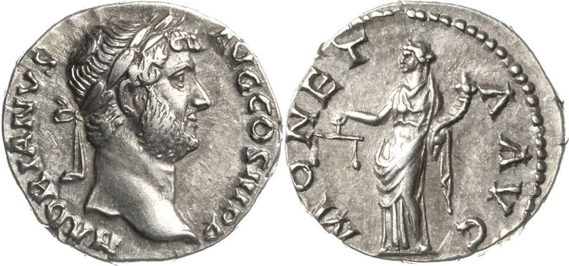 Kaiserzeit
Hadrian 117-138 Denar 136, Rom Kopf mit Lorbeerkranz nach rechts, HA...