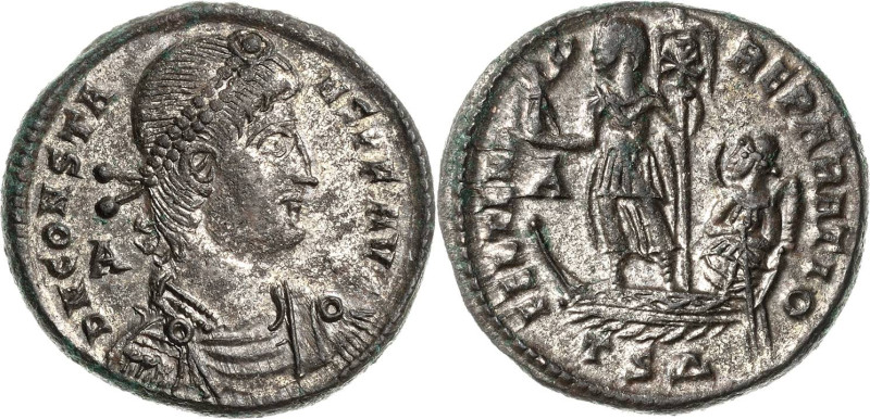 Kaiserzeit
Constans 337-350 Follis 348/350, Thessalonike Brustbild mit Perlendi...