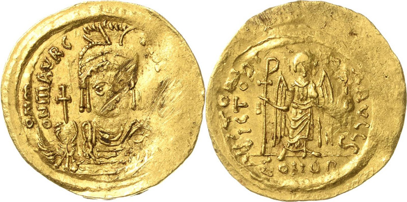 Mauricius Tiberius 582-602 Solidus 583/602, Constantinopel Brustbild mit Helm, D...