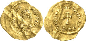 Mauricius Tiberius 582-602 Tremissis 583/602, Constantinopel Brustbild mit Perlendiadem nach rechts, DN TIBERI PP AVG / Kreuz, VICTORI MAVRI AVS, CONO...
