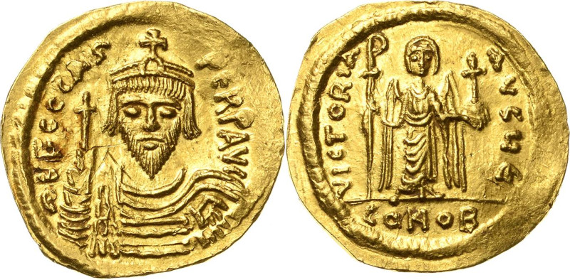 Phocas 602-610 Solidus 607/609, Constantinopel Brustbild mit Kreuzdiadem, Kreuzg...