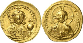 Constantinos IX. Monomachos 1042-1055 Tetarteron 1052/1055, Constantinopel Brustbild Christi mit Kreuznimbus von vorn / Brustbild des Constantinos von...