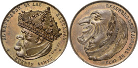 Argentinien
 Bronzemedaille 1873 (A. Gamper) Auf den Karneval von Buenos Aires und den König der Masken. Bekrönter Kopf / Doppelgesicht aus einer lac...
