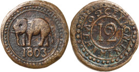 Ceylon
George III. 1760-1820 1/12 Rixdollar 1803. Umschriftenvariante. CEYLON und GOVERNMENT jeweils bei 12h beginnend KM 65 (ungenau) Mitchiner - 36...