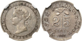 Ceylon
Victoria 1837-1901 25 Cents 1895. Im NGC-Slab mit der Bewertung AU53 KM 95 Vorzüglich+