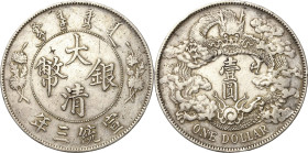 China
Hsuan Tung 1908-1912 Dollar 1911 (= Jahr 3), Tientsin, Nanking oder Wuchang Mit chinese chopmark im Avers L/M 37 KM Y 31 Davenport 216 Sehr sel...